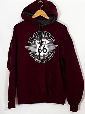 Route 66 Prairie Mountain Men's Maroon Hoodie Pouch Pocket size Medium Pre-Owned